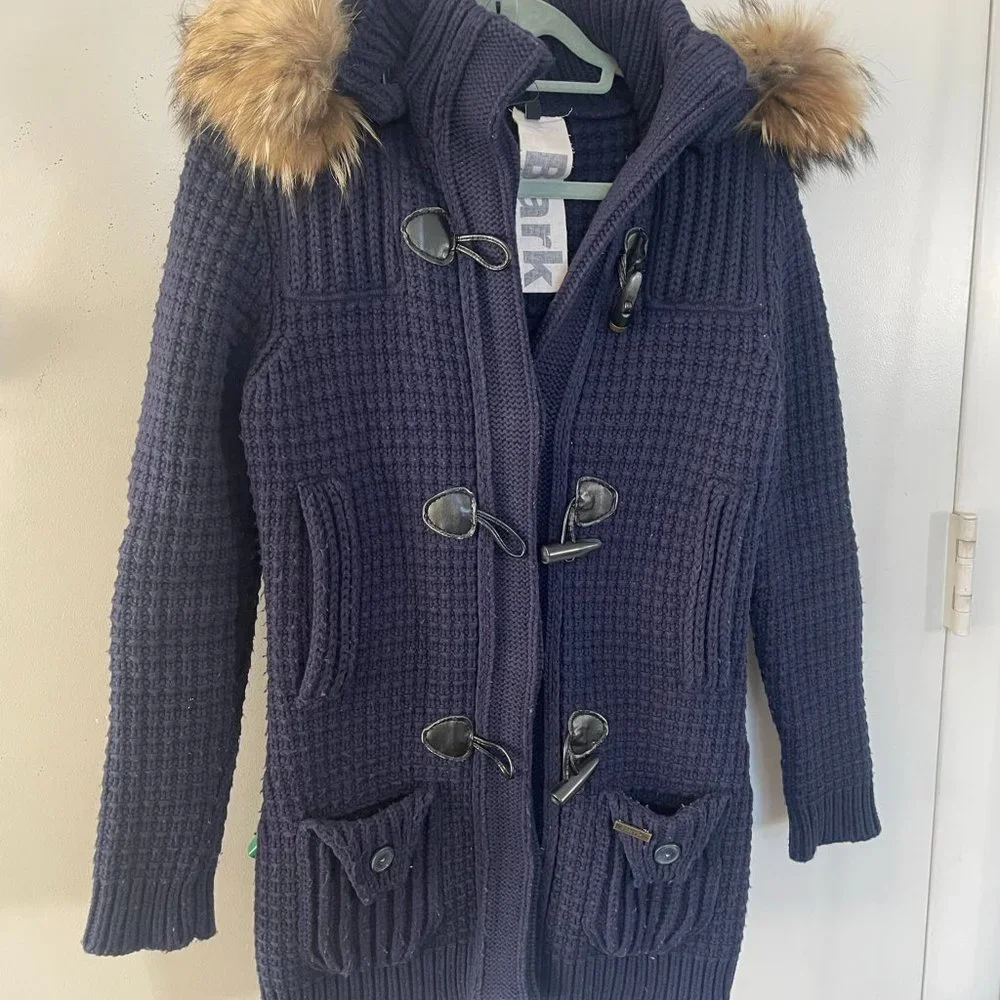 Bark Montgomery Knitted Sweater Jacket with Hood X-Small Navy - Picture 12 of 13